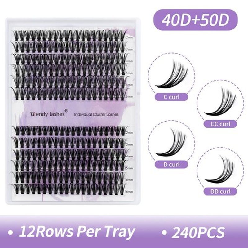 Lash Clusters Individual Cluster Lashes 40/50D DIY Lashes 12-16mm Mixed Length C/D Curl Thin Band Cluster Lashes Matte Black Eyelashes Resuable Soft Cluster Eyelashes(40/50D-C,12-16mm Mixed)