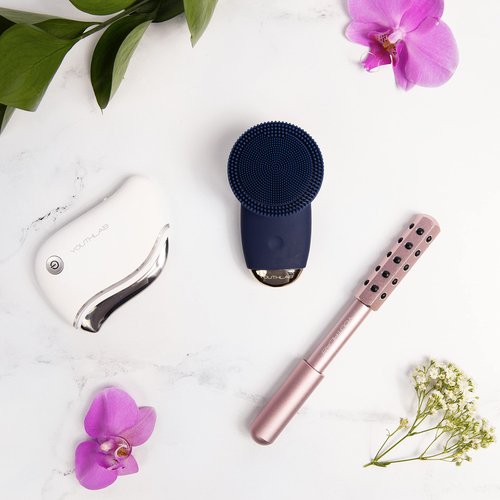YouthLab SoniGlow, Navy, Silicone Facial Skin Cleansing Brush, Electric, Vibrating, Scrubber, Hygienic, Exfoliation, Massage, Firm, Tone, Blackheads, Pores, Waterproof, Rechargeable, Makeup Removal