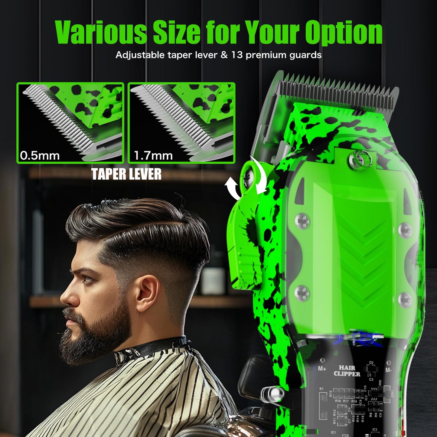 Tuanchuanrp Professional Hair Clippers for Men, Cordless Barber Clippers for Hair Cutting & Grooming, LED Display Hair Clippers and Trimmer Set for Barber Haircut with 8 Fade Taper Combs