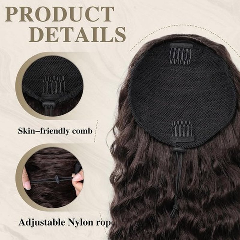 AISI BEAUTY Curly Ponytail Extension,Drawstring Ponytail Extension for Black Women Synthetic Curly Wavy 20 Inch Fake Clip in Ponytail Hair Extensions for Daily Use(1BH30)