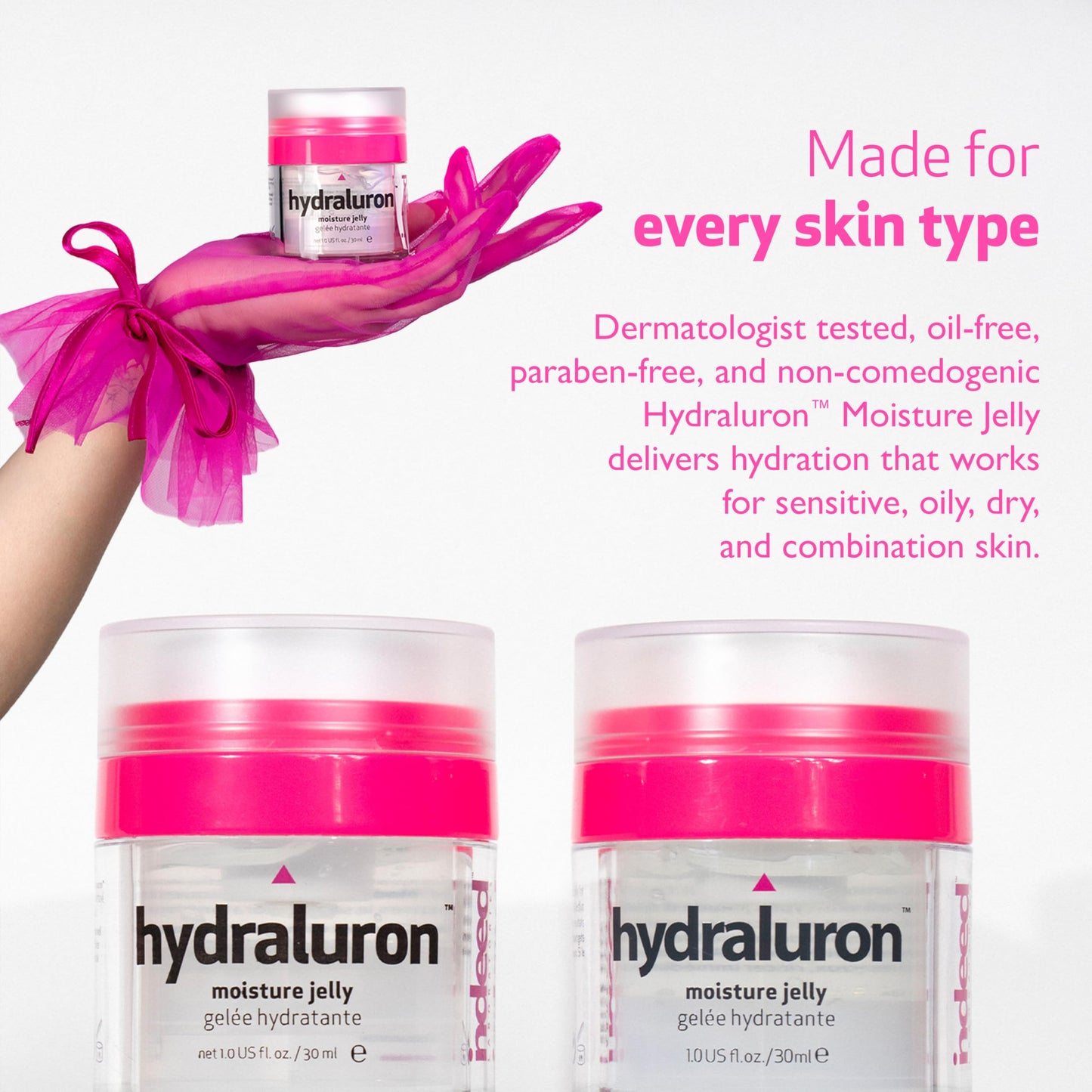 INDEED Labs Hydraluron Moisture Jelly | Lightweight Face Moisturizer for Dry, Oily, & Acne-Prone Skin | Moisturizing Gel Cream with Skin Barrier-Boosting Hyaluronic Acid, PatcH2O, & FUCOGEL, (30 mL)