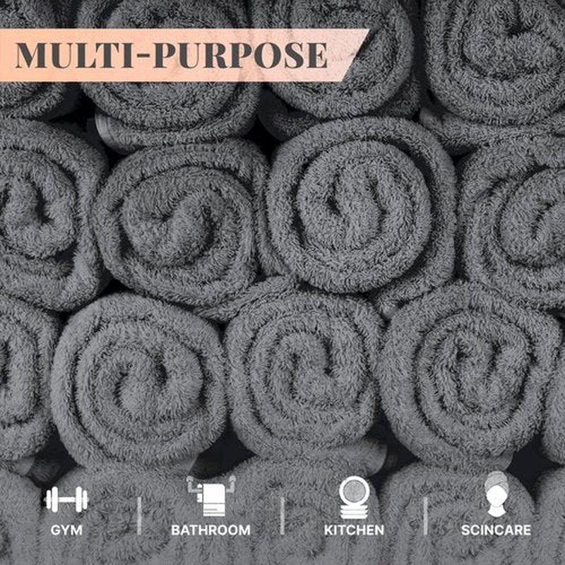 White Classic Wealuxe Grey Washcloths for Body and Face Towel, Cotton Wash Cloths Bulk 48 Pack, Wash Clothes 12x12 Inch, Soft Absorbent Gym Towels