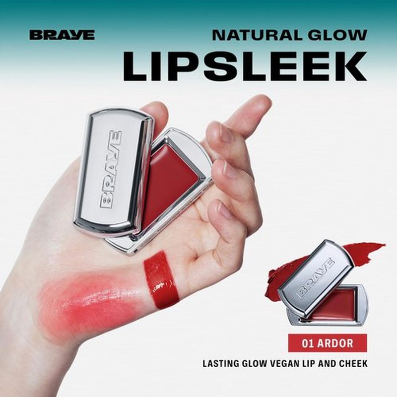 BRAYE Lipsleek Lip Balm, Monochromatic Cream Blush 2-in-1 Face Makeup, Hydrating & Mood Buildable, Vegan + Cruelty-Free Glow for Cheeks l 01 Ardor