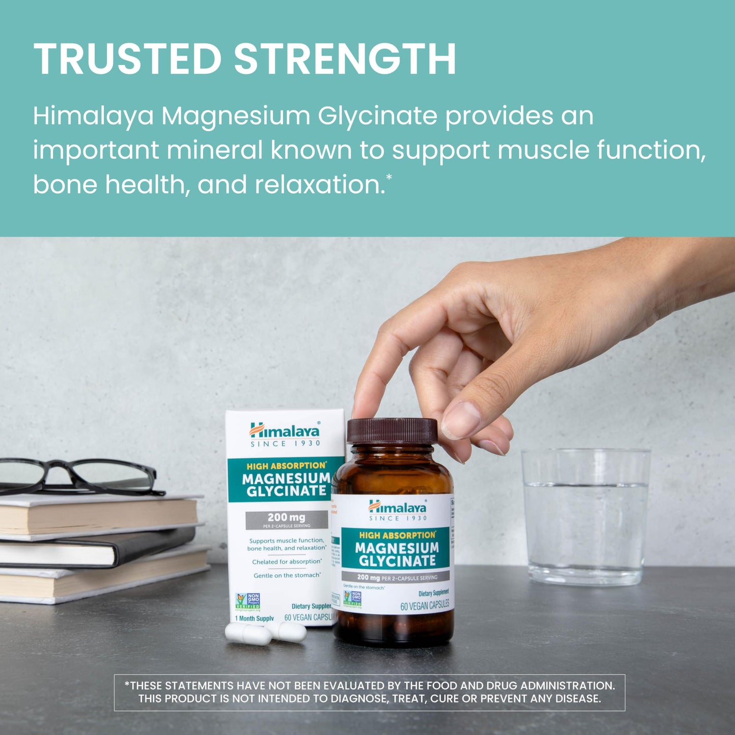 Himalaya Magnesium Glycinate 200mg, 60 Vegan Capsules – High Absorption Supplement for Muscle, Bone Health, Sleep & Relaxation, Chelated, Third-Party Tested, Non-GMO, Gluten-Free
