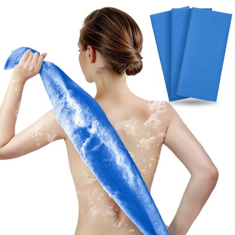 ARCH&M Exfoliating Washcloth Exfoliating Body Scrubber Back Scrubber for Shower Japanese Bath Wash Cloth Korean Exfoliating Luffah Towel Beauty Sponge Loofah Scrub 3 Pack (Navy-Blue x 3)