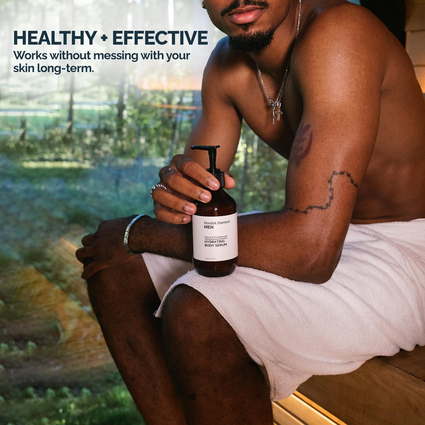Nordisk Element Body Serum for Men, 9.13 Fl Oz | Lightweight & Instant Hydrating Serum with Hyaluronic Acid, Antioxidants & Nordic Botanicals | Vegan, Spices & Sandalwood Scent