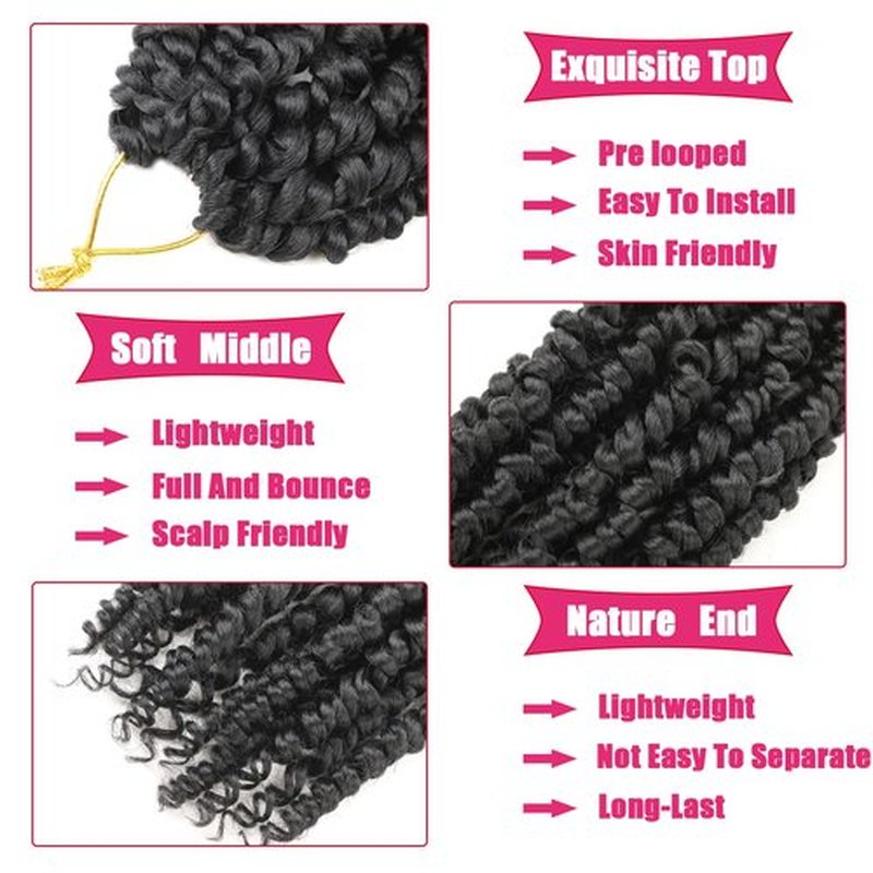 8 Packs Passion Twist Crochet Hair 14 Inch Pre Looped Nature Crochet Passion Twist Hair Bohemian Pre-twisted Passion Twist Braiding Synthetic Hair for Kids and Girls (14 Inch,1B, 8 Packs)