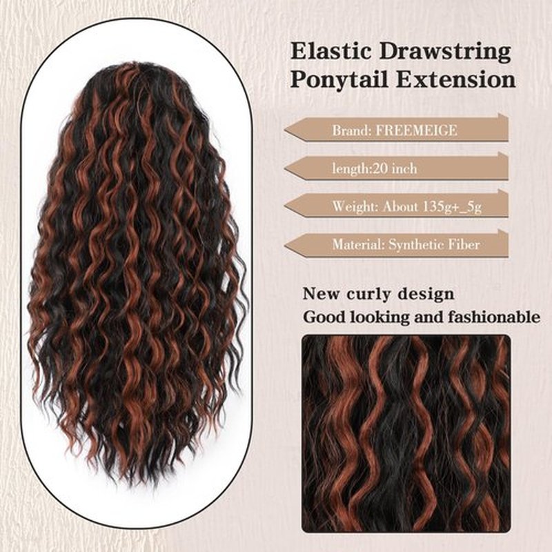 FREEMEIGE Curly Ponytail Extension Drawstring Ponytail for Black Women Curly Clip in Hair Extensions 20 Inch Ponytail Extension Synthetic Hairpiece for Daily Party