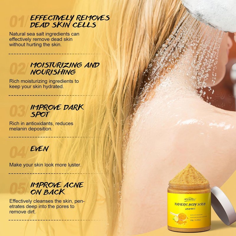 Turmeric & Vitamin C Body Scrub - Natural Exfoliating Deep Cleanser for Skin Brightening | 8 oz