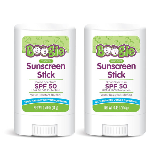 Boogie Block Baby Sunscreen Stick SPF 50 - Mineral Zinc Oxide, Travel Size, Water Resistant, Vegan, Fragrance Free (Pack of 3)