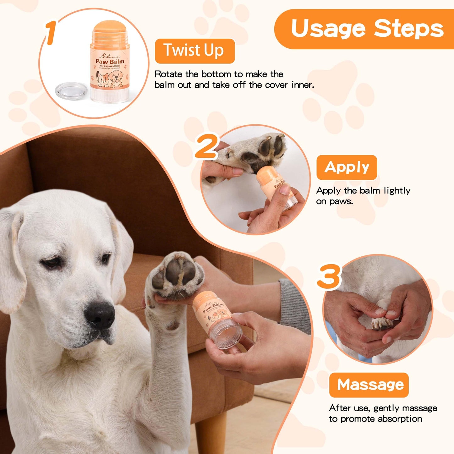 Dog Paw Balm & Nose Balm Stick for Dogs and Cats 1.41oz(40g), Lick-Safe Paw Wax Moisturizer for Dry Cracked Paws, Nose and Elbows, Helps Protect Against Hot Pavement,Snow and Road Salt