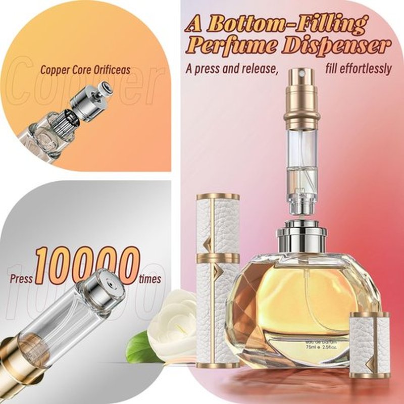 YIERSO Perfume Travel Refillable Bottle,Genuine Leather Bottom-Filling Fragrances Perfume Atomizer,Mini Cologne Dispenser,Portable Sprayer Pocket Size for Cruise Car Trip Purse Gift 5ml (White)