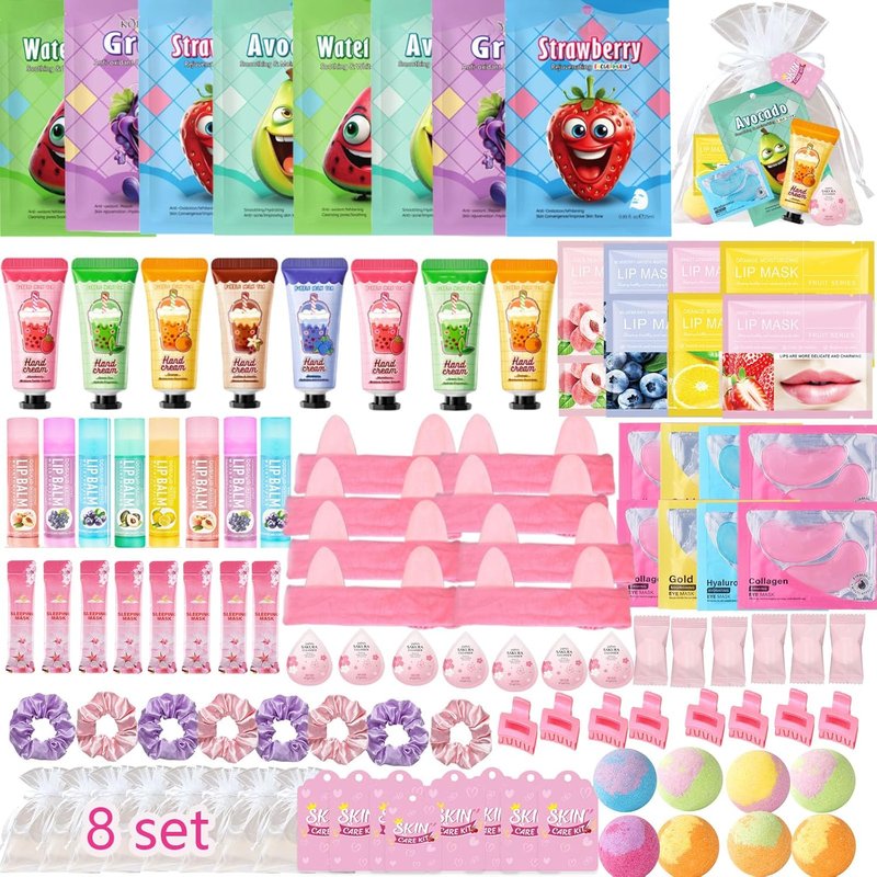Spa Party Supplies - 112PCS Girls' Spa Kit with Face Masks, Hand Cream & Foot Bath Bombs | Perfect for Birthday & Sleepover Parties