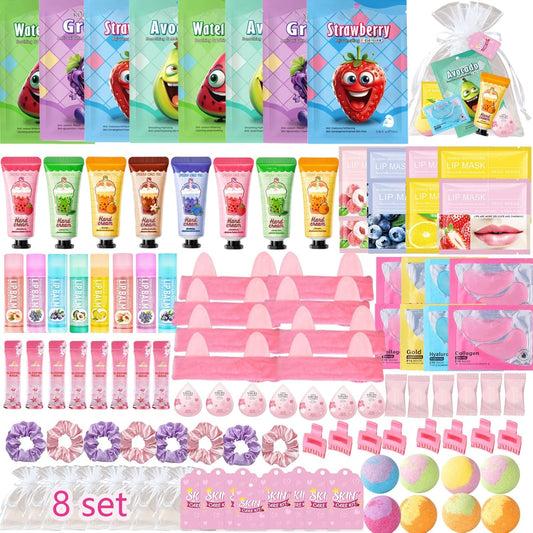 Spa Party Supplies - 112PCS Girls' Spa Kit with Face Masks, Hand Cream & Foot Bath Bombs | Perfect for Birthday & Sleepover Parties