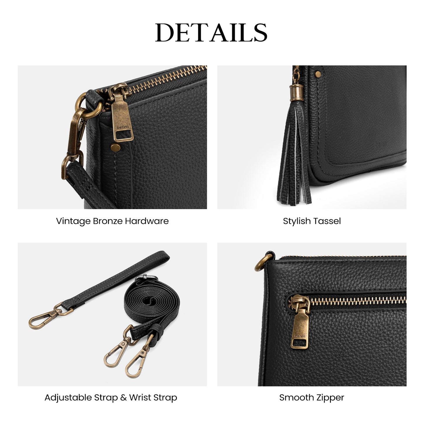 befen Leather Wristlet Wallet for Women, Vintage Leather Crossdody Bag Cell Phone Purses with Built in Wallet Clutch Purse