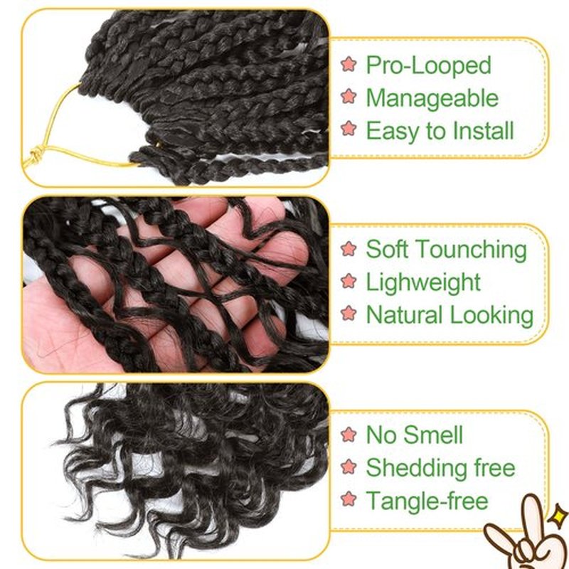 Fulcrum Goddess Box Braids Crochet Hair 12 Inch, 9 Packs Box Braids Crochet Hair for Women, Crochet Braids with Curly Ends (12Inch, 4#)