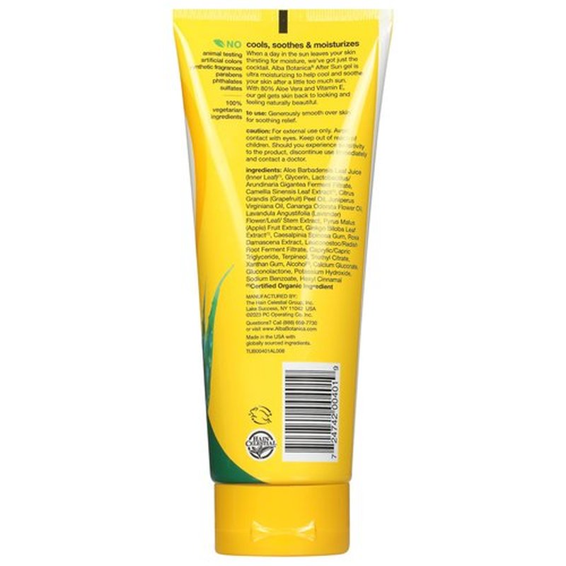Alba Botanica Aloe Vera Gel for Skin, Cooling After Sun Treatment for Face and Body, Made with Purity Certified 80% Aloe Vera Gel Formula, 8 fl. oz. Tube (Pack of 2)