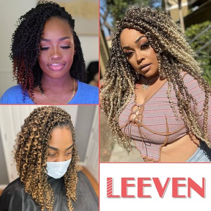 Leeven Passion Twist Hair 24 Inch Boho Style 8 Packs Ombre Brown Pre Twisted Goddess Crochet Passion Twist Pre Looped Bomb Twists Curly Ends Synthetic Braids for Women Girl #T30