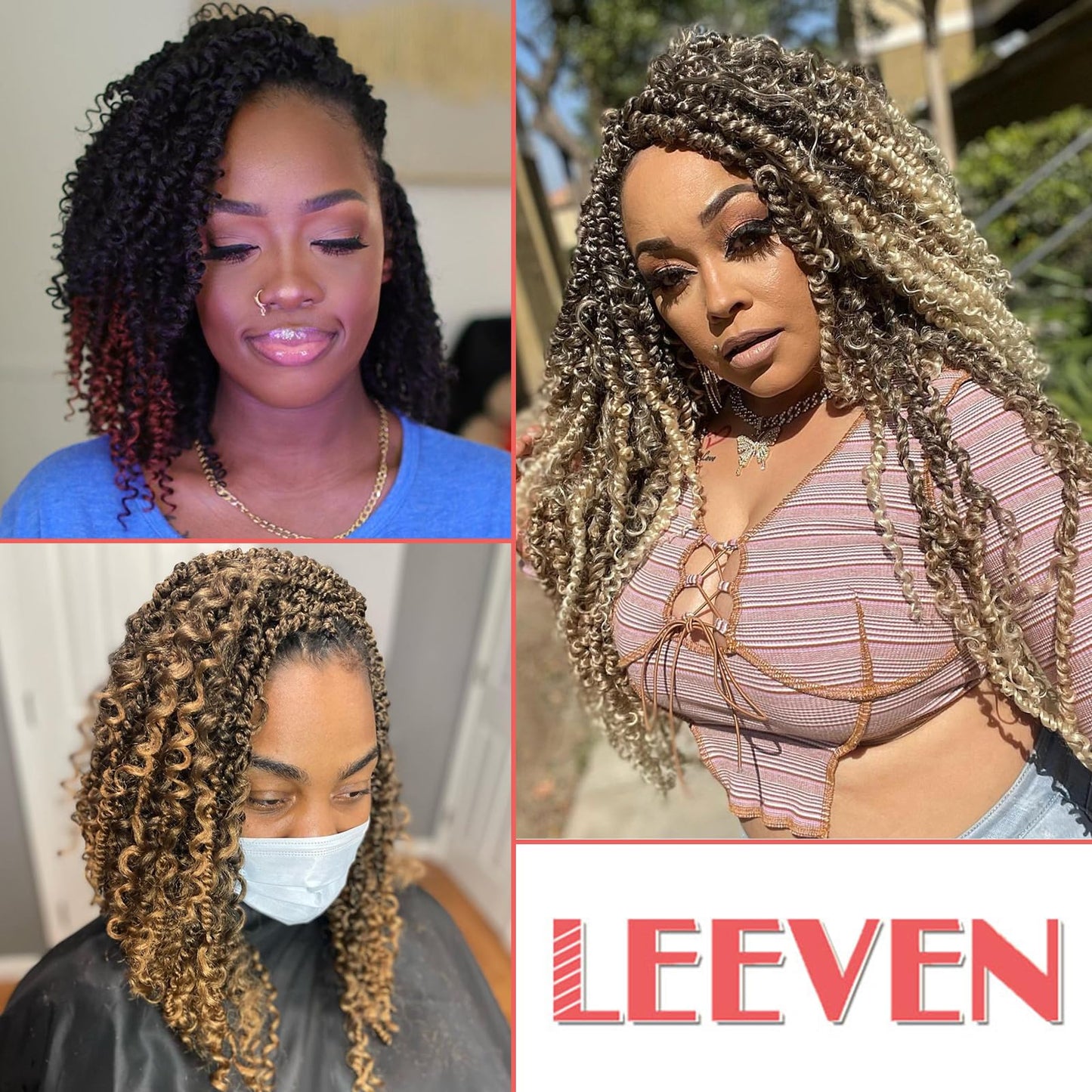 Leeven 8 Packs 10 Inch Goddess Passion Twist Crochet Hair Ombre Brown Boho Style Crochet Twist Pre Twisted Bomb Twist Curly Ends Pre Looped Bohemian Synthetic Braids for Women #T30