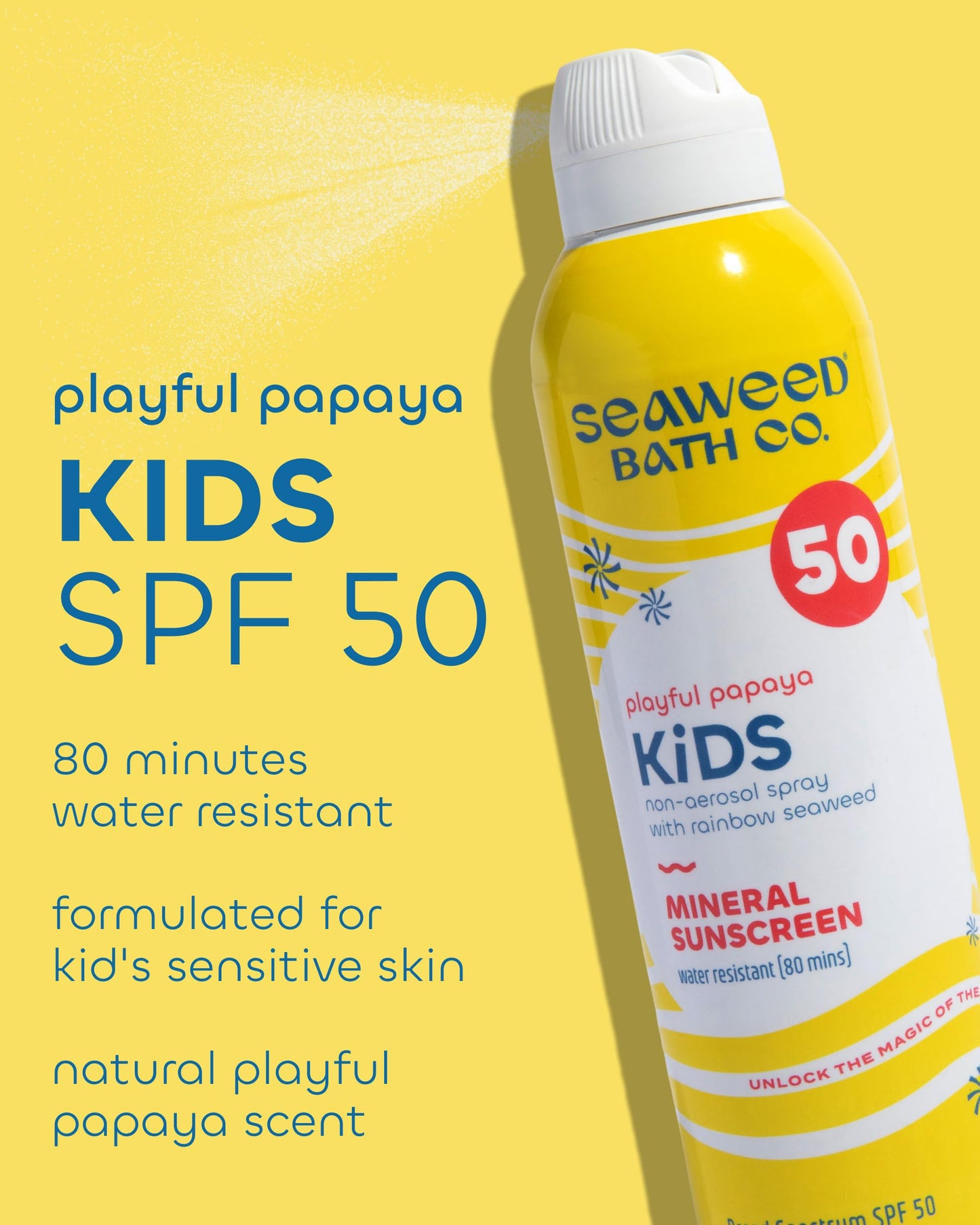 Seaweed Bath Co Kids Mineral Sunscreen Spray SPF 50 - Zinc Oxide Tear Free Sunblock for Children - Lightweight Water Resistant Broad Spectrum Protection for Sensitive Skin, 6 Ounce (Pack of 2)