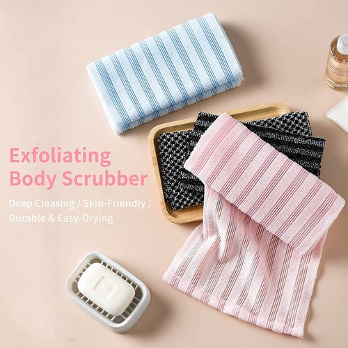 Yiclick Exfoliating Washcloth Towel - Exfoliating Body Scrubber, Loofah Wash Sponge - Korean & Japanse & African Washcloth - Soft + Rough Exfoliating Back Scrubber - for Senstive and Rough Skin