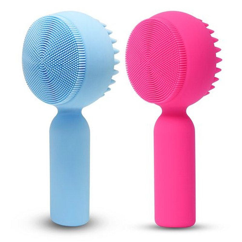 2 PC Silicone Facial Cleansing Brush 2 in 1 Facial Scrubber Manual Exfoliating Facial Brush Face Cleanser Face Exfoliator Ultrafine Bristles for Sensitive Skin Easy to Clean Lather Well(Blue&Rosered)