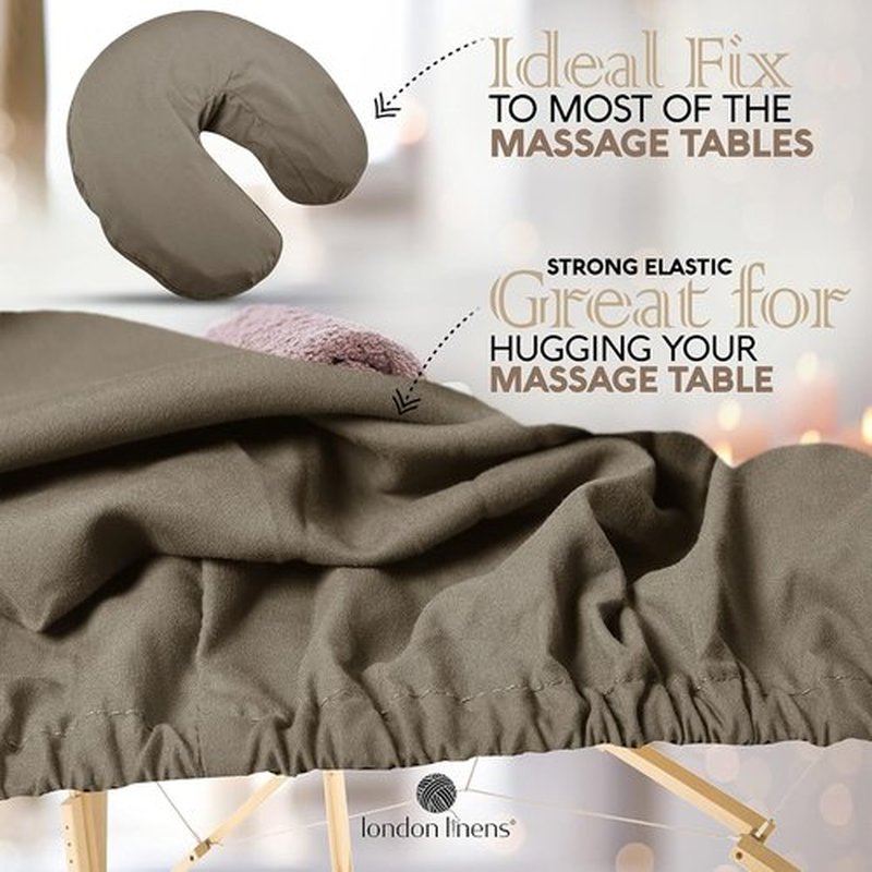 LONDON LINENS Soft Microfiber Massage Table Sheets Set 3 Piece Set - Includes Massage Table Cover, Massage Fitted Sheet, and Massage Face Rest Cover (Walnut), Pack of 2