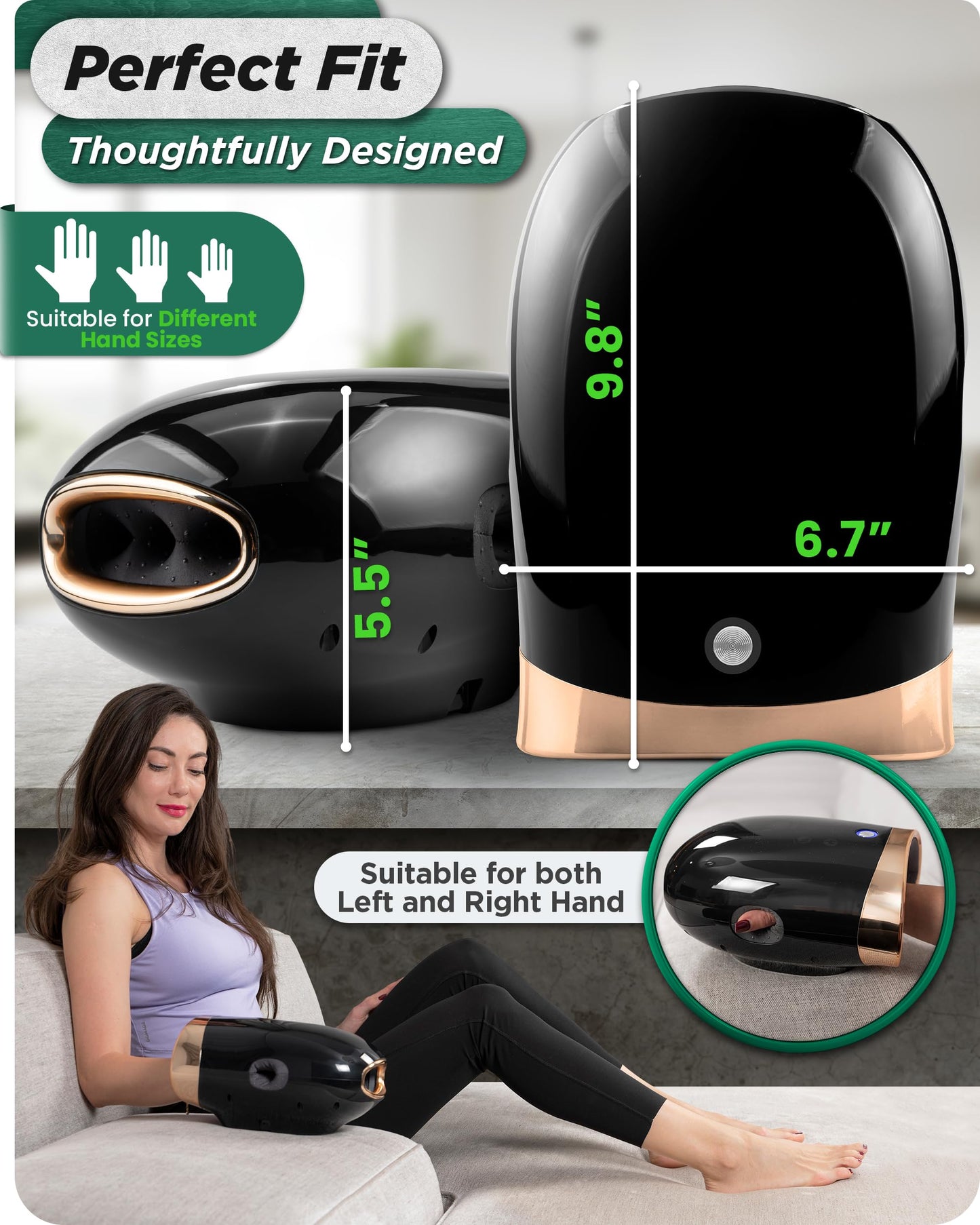 Lunix LX30 Rolling Hand Massager, Kneading + Compression, Heat + Cooling Fan, Finger & Wrist Pain Relief, Cordless Rechargeable, Charcoal Black