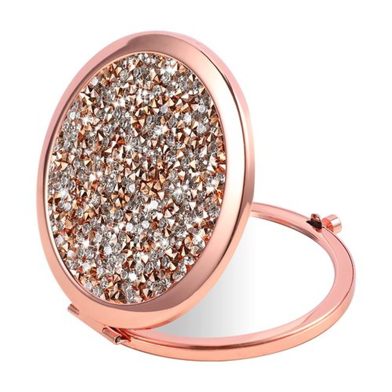 Dynippy Compact Mirror Rose Gold Makeup Mirror Folding Mini Pocket Mirror Portable Hand Mirror Double-Sided 2 x 1x Magnification for Woman Girls (Bling Rose Gold)