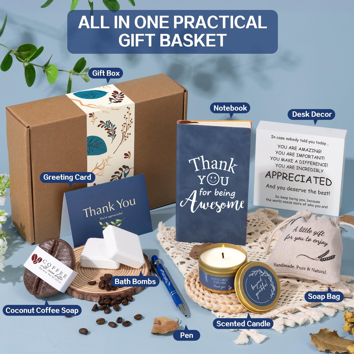 Employee Appreciation Gifts for Men, Thank You Gift Box for Men with Wooden Sign, Employee Appreciation Gifts Bulk, Gift for Male Coworkers, Teacher, Boss, Team, Mentor, Friend, Leader, Social Worker