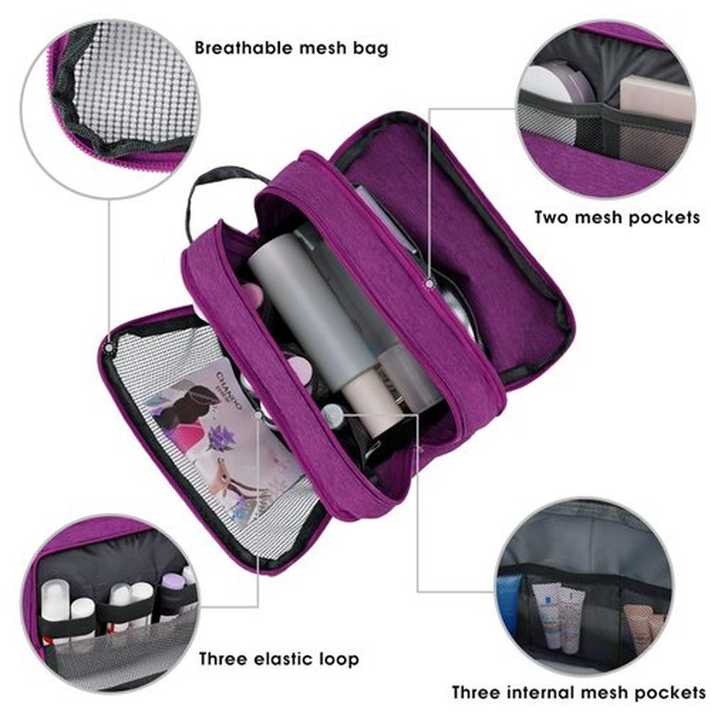 Toiletry Bag for Men Hanging Dopp Kit Water Resistant Shaving Bag Small Toiletry Bag for Traveling (deep purple on gray)