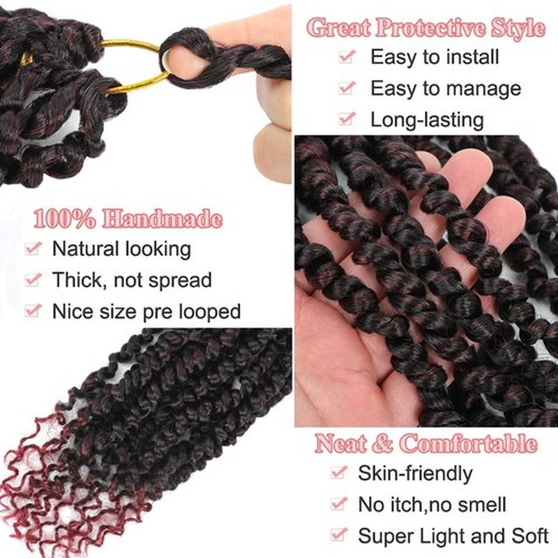 Alrence Passion Twist Crochet Hair 8 Packs Pre twisted Passion Twist Hair For Women Soft Bohe Pre-looped Crochet Braids (14 Inch (Pack of 8), 1B/BG)