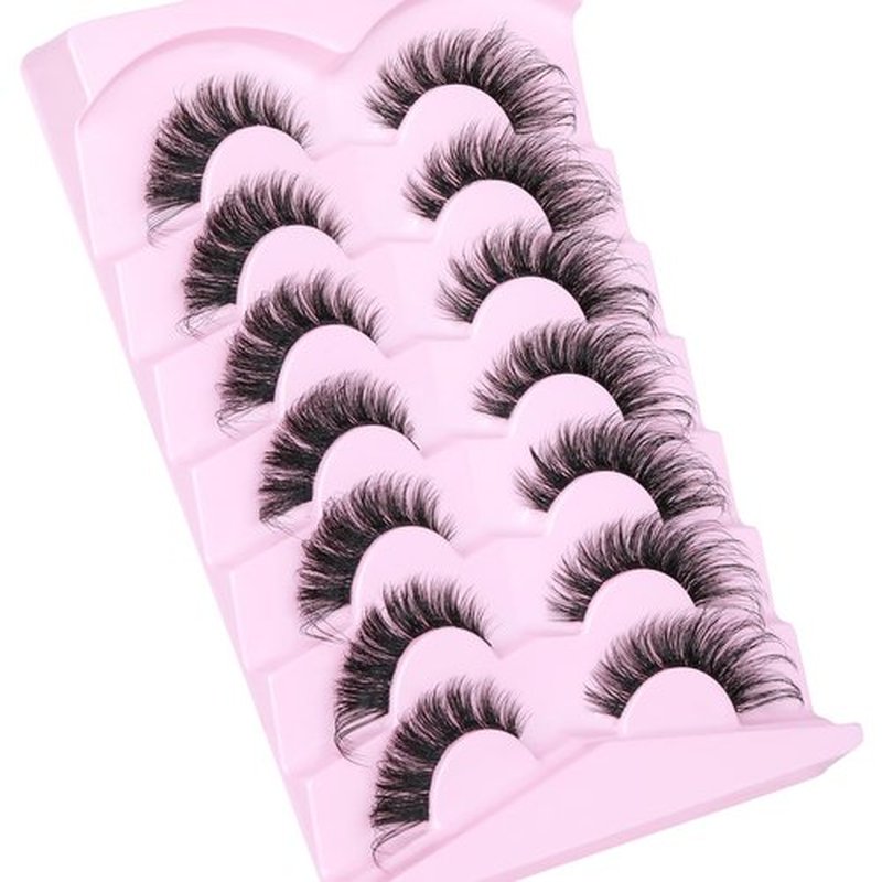 Wispy Lashes Cat Eye False Eyelashes Natural Lashes Fluffy Strip Fake Eyelashes Fox Eye Lashes Mink Clear Band Lashes 7 Pairs