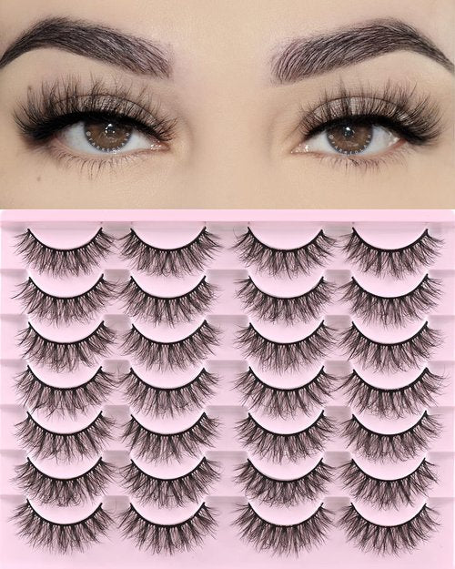 FARRED Natural Lashes Short Eyelashes Wispy False Mink Lash Pack 14 Pair Natural Look Fluffy Doll Eyelash Small Fake Strip Lashes Full Pestañas Sets for MUA and Beginners Daily Makeup (F3 | 8-16mm)