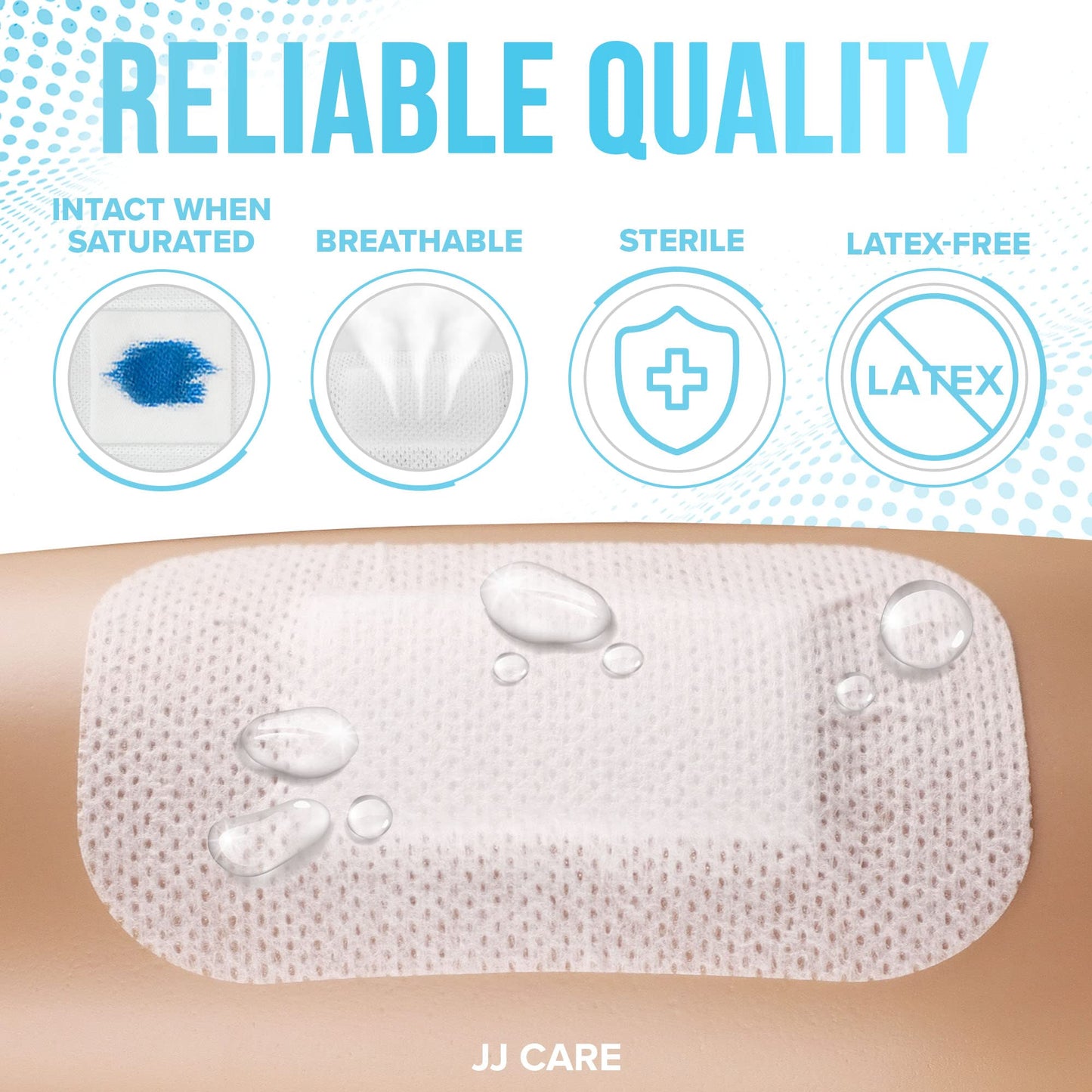 JJ CARE Waterproof Adhesive Island Dressing [Pack of 50], 2" x 3.75" Sterile Bordered Gauze, Breathable Island Wound Dressing, Individually Wrapped Adhesive Gauze Bandages with Non-Stick Central Pad