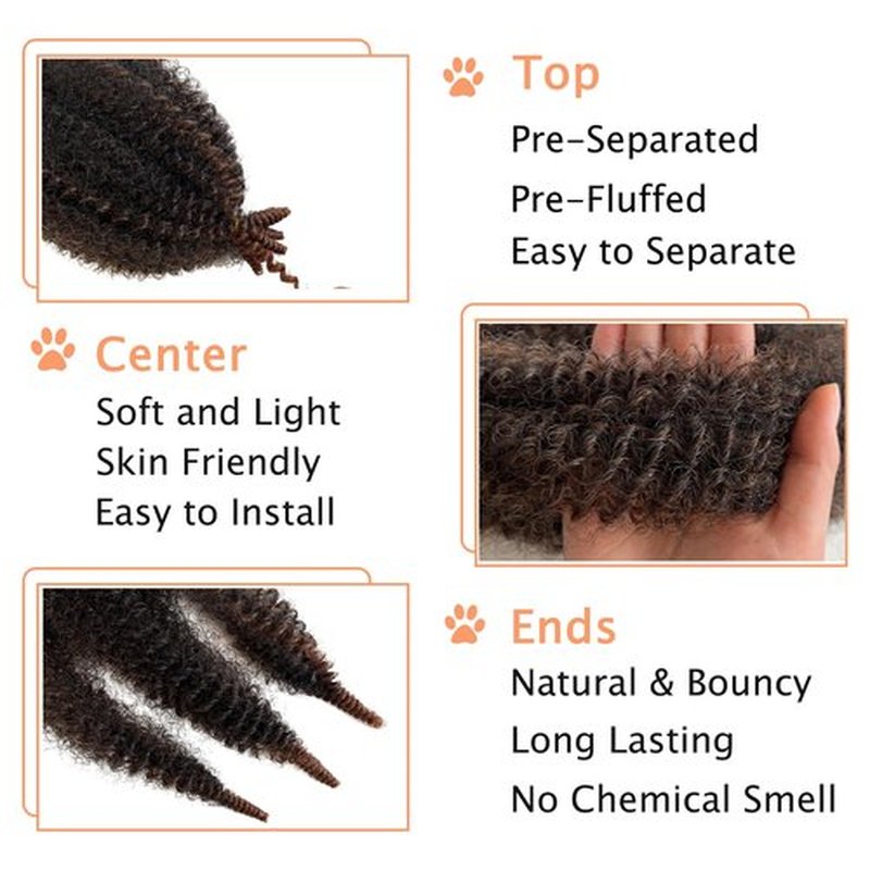 Marley Twist Braiding Hair, Pre-Separated Springy Afro Twist Hair Kinky Twist Crochet Hair Braids for Distressed Soft Locs Spring Twist Hair for Women (T30, 12 Inch(Pack of 3))