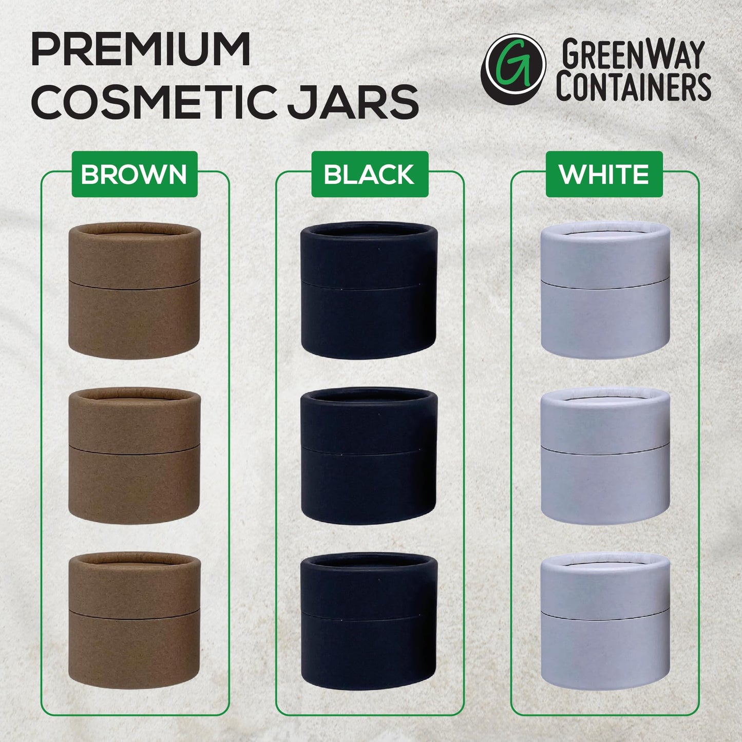 GreenWay 2oz / 60g Kraft Paperboard Empty Jars with Lids - 6 Pack Biodegradable Jars Refillable DIY Cosmetic Containers – Wax Lined Packaging Containers with Snug-Fitting Caps - Black