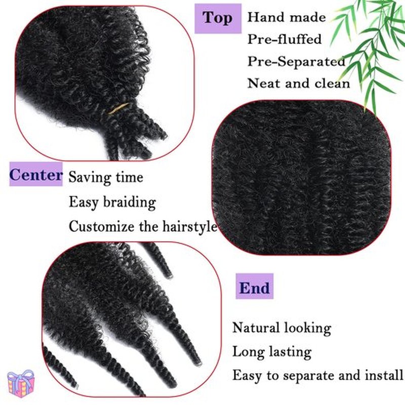 Marley Hair 24 Inch Springy Afro Twist Hair 8 Packs Afro Kinky Braiding Hair, Wrapping Hair for Soft Locs Synthetic Crochet Braids Hair Extension Natural Black for Black Women(24Inch,1B)