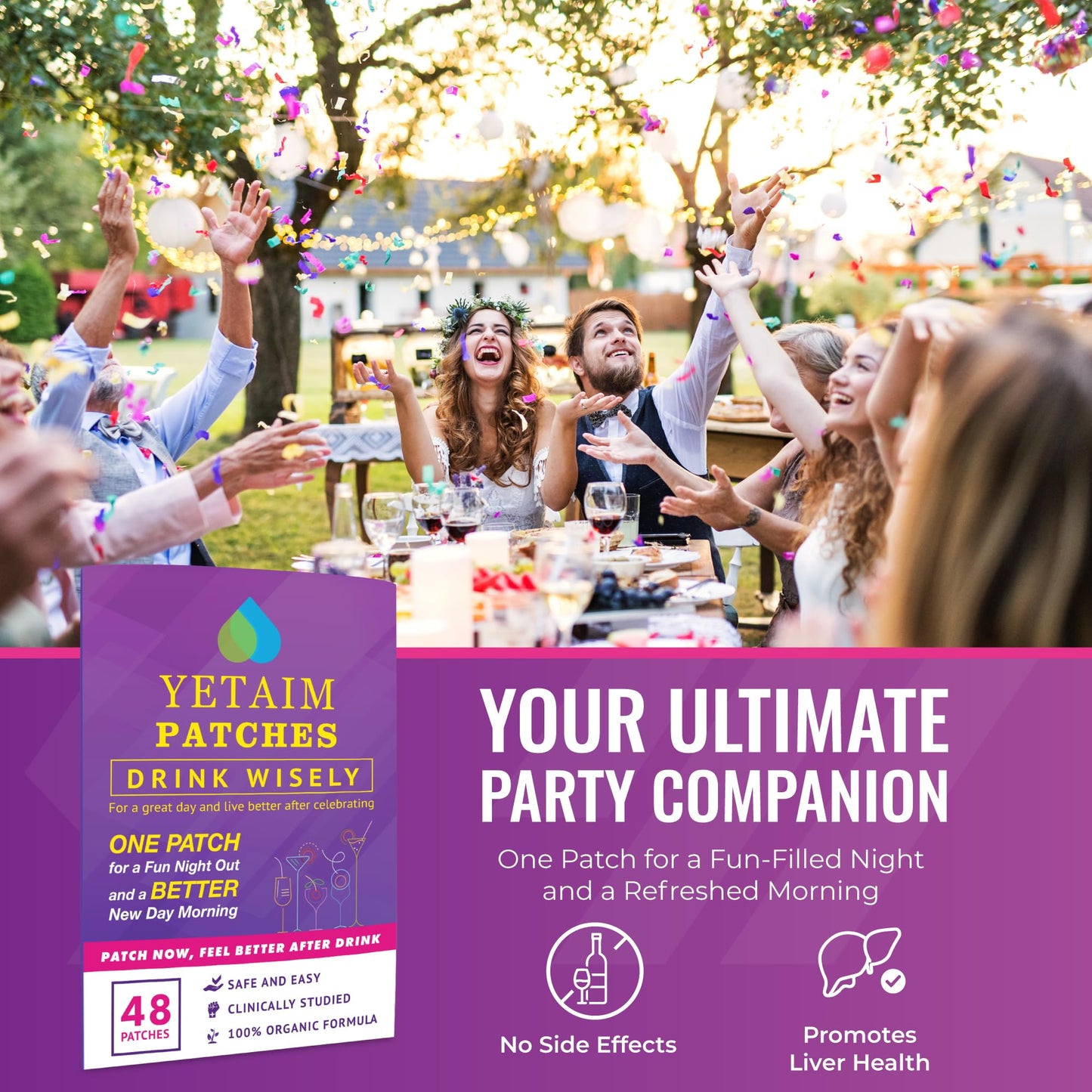 YETAIM Recovery Patches for Men Women: 48 Pack Energy Boost Fast Recovery - Day Night Party Support - Apply on Arm Neck Wrist Back for Party Fun Morning Revival - Power Purple