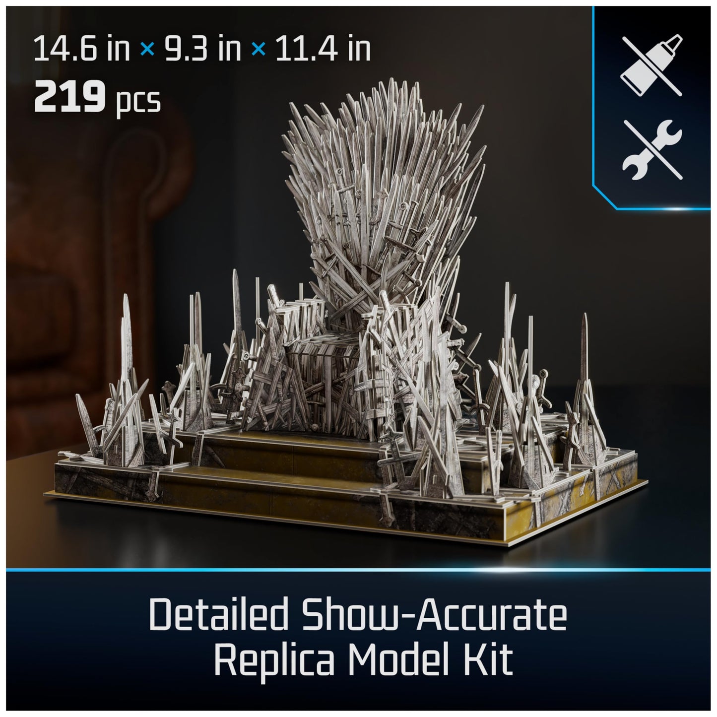 4D Build, Game of Thrones Iron Throne 3D Model Kit, GOT Collectibles & Desk Décor, Adult Puzzles for Fantasy Book GOT Fans, 3D Puzzles for Adults & Teens, 219 Pieces, for Ages 12 & Up
