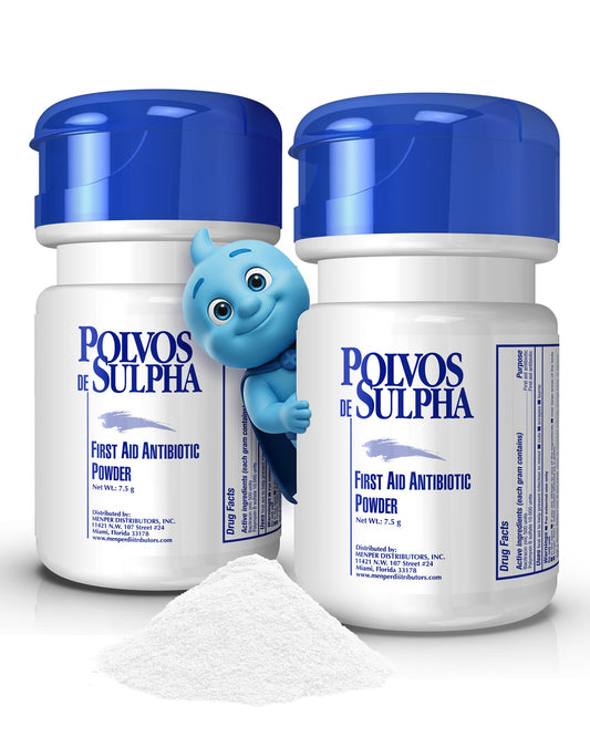POLVOS DE SULPHA MENPER Antibiotic Powder with Bacitracin, First Aid Pain Relief, Healing Wound Seal Powder, Essential Wound Care Medicine for Travel, Effective Healing and Protection, 7.5g, 2-Pack