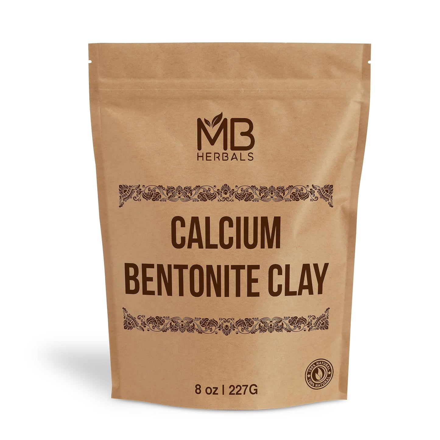 MB Herbals Calcium Bentonite Clay Powder 8 oz | 227G / 0.5 LB | Bentonite Clay | Fragrance Free | Detox Clay | Soap Making | Suitable for Oily Skin