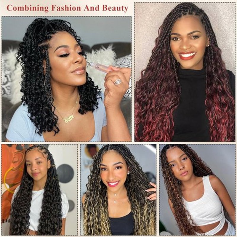 Boho Box Braids Crochet Hair 8 Packs Boho Crochet Braids Pre Looped 1B/Blue Goddess Box Braids Crochet Hair for Black Women 18 Inch Boho Braids Crochet Hair Extension