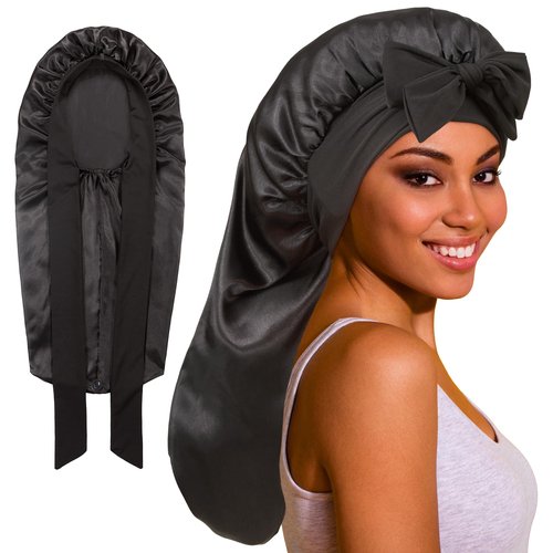 ROYBENS Long Bonnet Satin Bonnet Silk Bonnet for Sleeping Women, Bonnet with Tie Band Sleep Cap, Silk Hair Bonnet for Braids Curly Hair