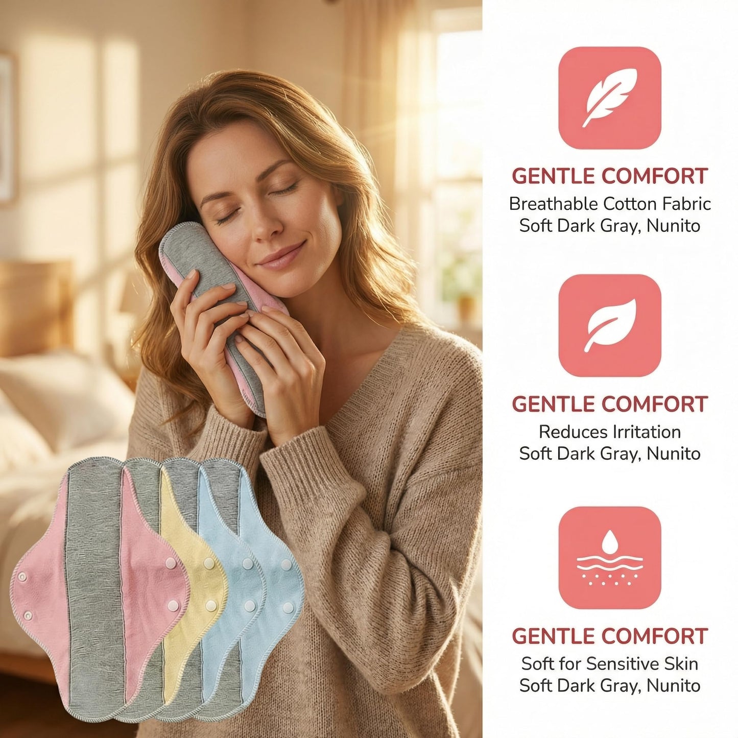DI YUNDUO Reusable Washable Incontinence Pads for Women | Leak-Proof, Waterproof & Breathable | Pure Cotton & Bladder Leak Protection (Multicolor 6)