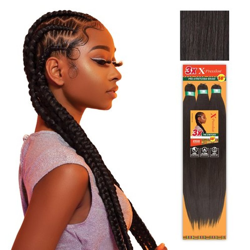 Sensationnel Xpression prestretched braiding hair - 3x xpression 58inch kanekalon fiber flame retardant smooth yaki braid - 3x x-pression 58 inch (4 pack, 2 DARKBROWN)
