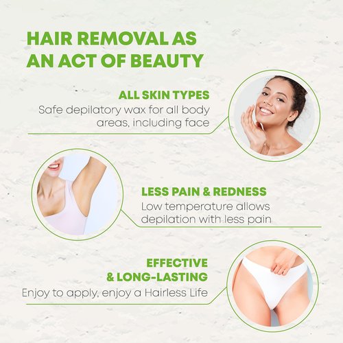 NATURAL-WAX NATURAL DEPILATORY WAX Hair Removal Wax, Waxing Cartridge 100% Organic Olive Wax Roller - Does Not Leave Residues - Pack of 3