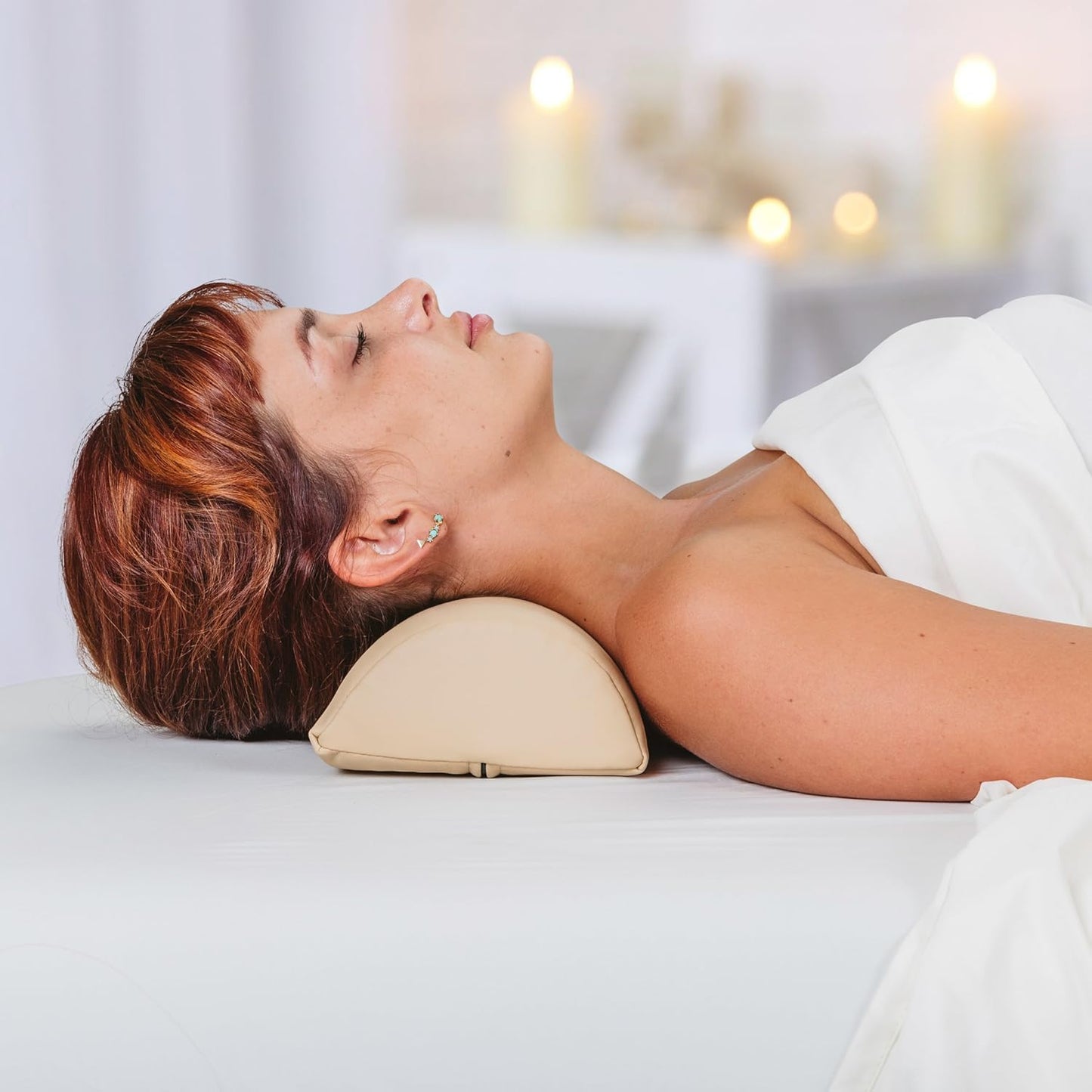 EarthLite Bolster Pillow Neck – Durable Massage Bolster, 100% PU Upholstery incl. Strap Handle/Professional Quality for Massage Tables/Back Pain Relief, Black 3Lx6Wx13H