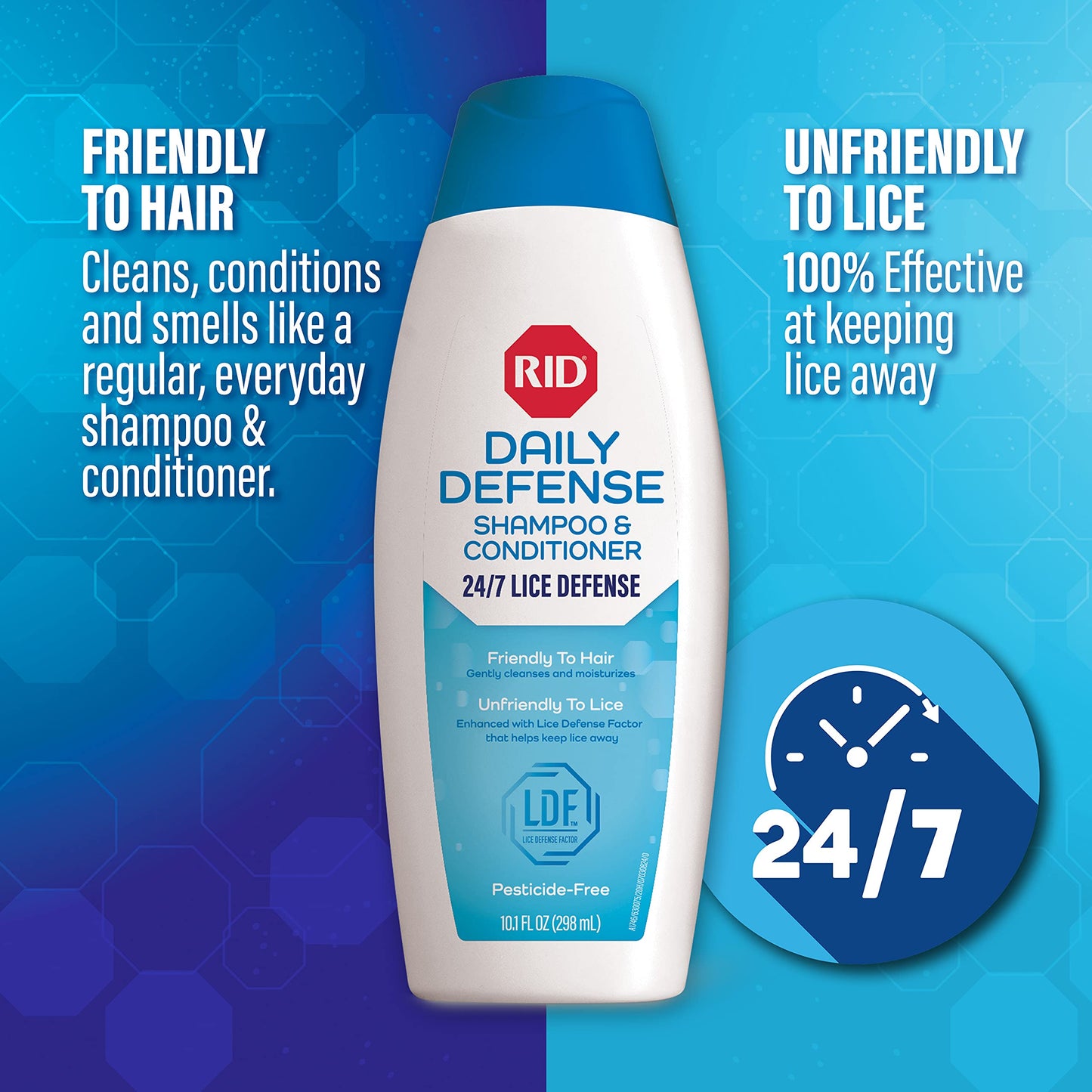 RID Daily Defense Lice Shampoo & Conditioner, Used Daily Provides 24/7 Defense Against Head Lice, 100% Effective, 10.1 Ounce
