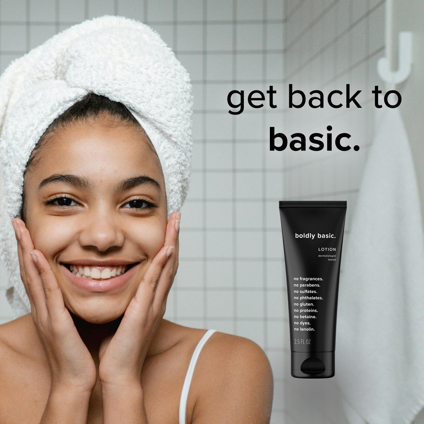 Boldly Basic Fragrance Free Lotion - Moisturizer for Dry and Sensitive Skin - Non Greasy - Unscented - Dermatologist Tested - No Sulfates, Parabens or Gluten - Travel Size 2 Pack (2.5 oz Each)